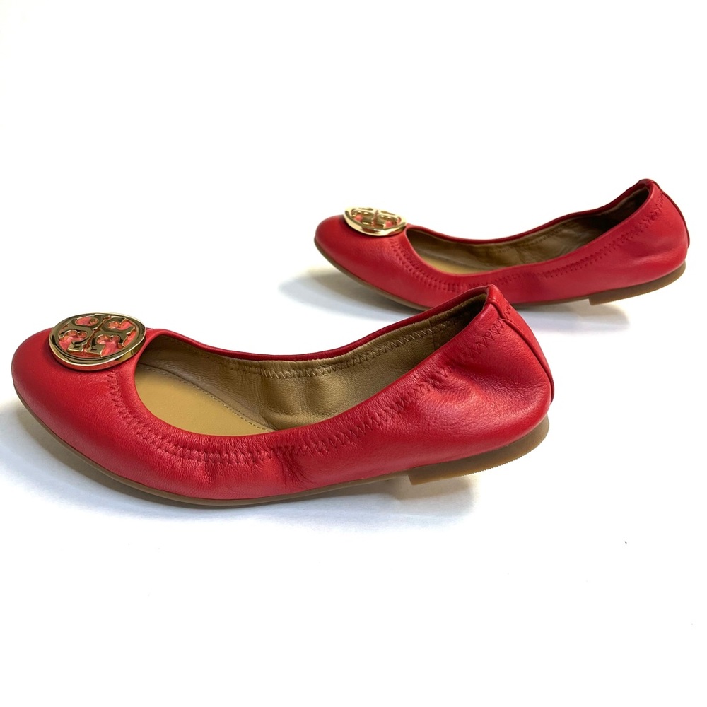Tory Burch Benton 2 Red Leather Travel Ballet Flats - Sz 6.5 - Picture 8 of 10